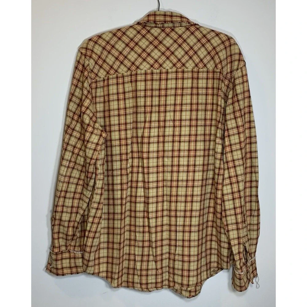 Levi Strauss Flannel Shirt Mens Large Plaid Western Pearl Snap Distressed Cotton